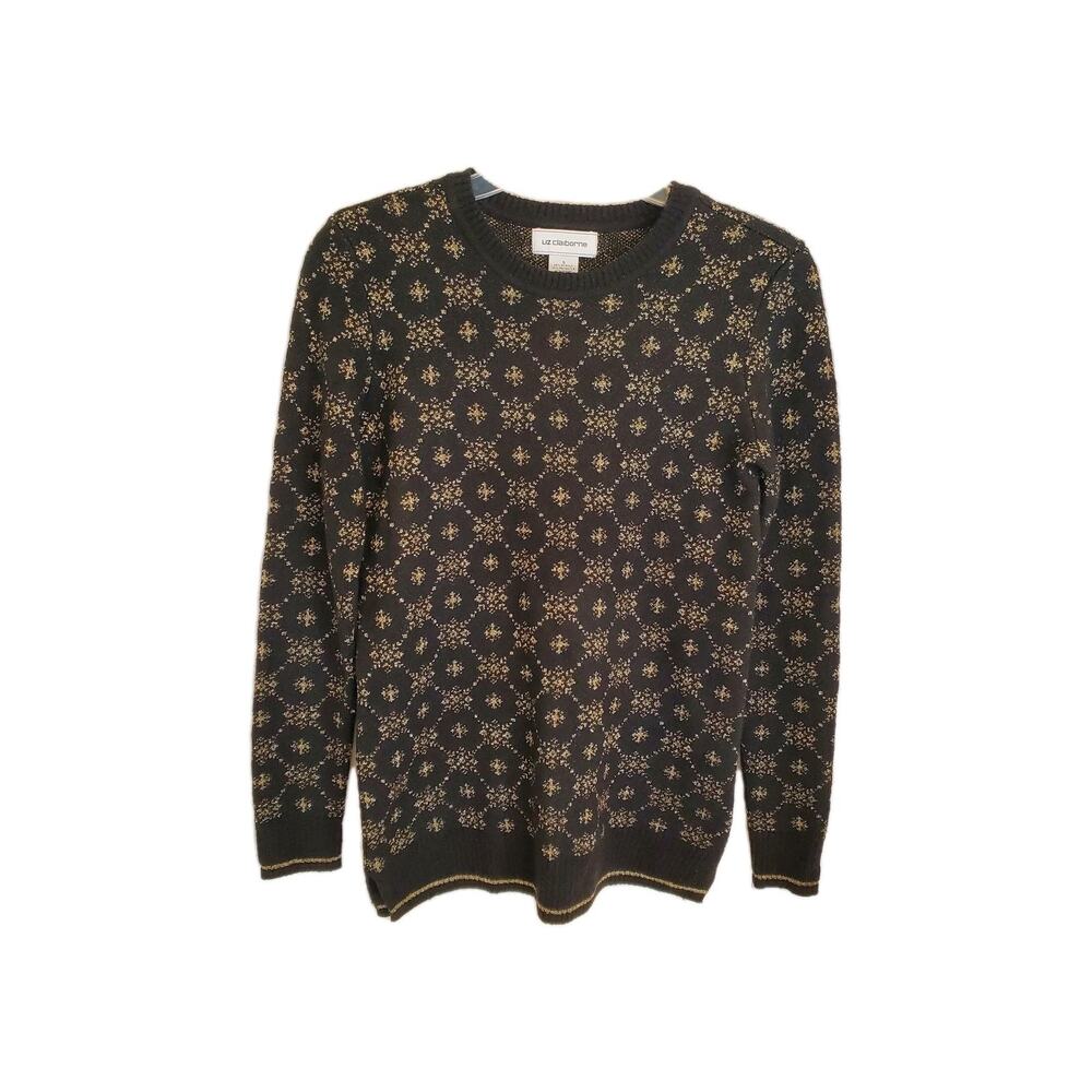 Liz Claiborne Womens Black And Gold Shimmer Pullover Sweater SZ S Light Weight